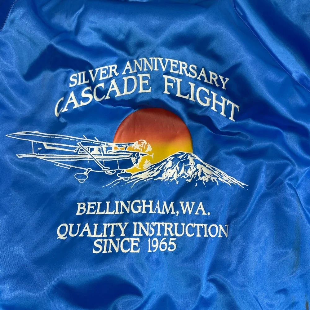 Vintage Executive Class‎ Cascade Flight Satin Bomber Jacket Blue XL Aviation